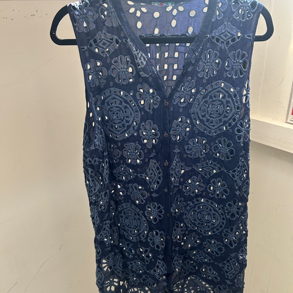 Johnny Was Deep Blue Floral Lace Tunic